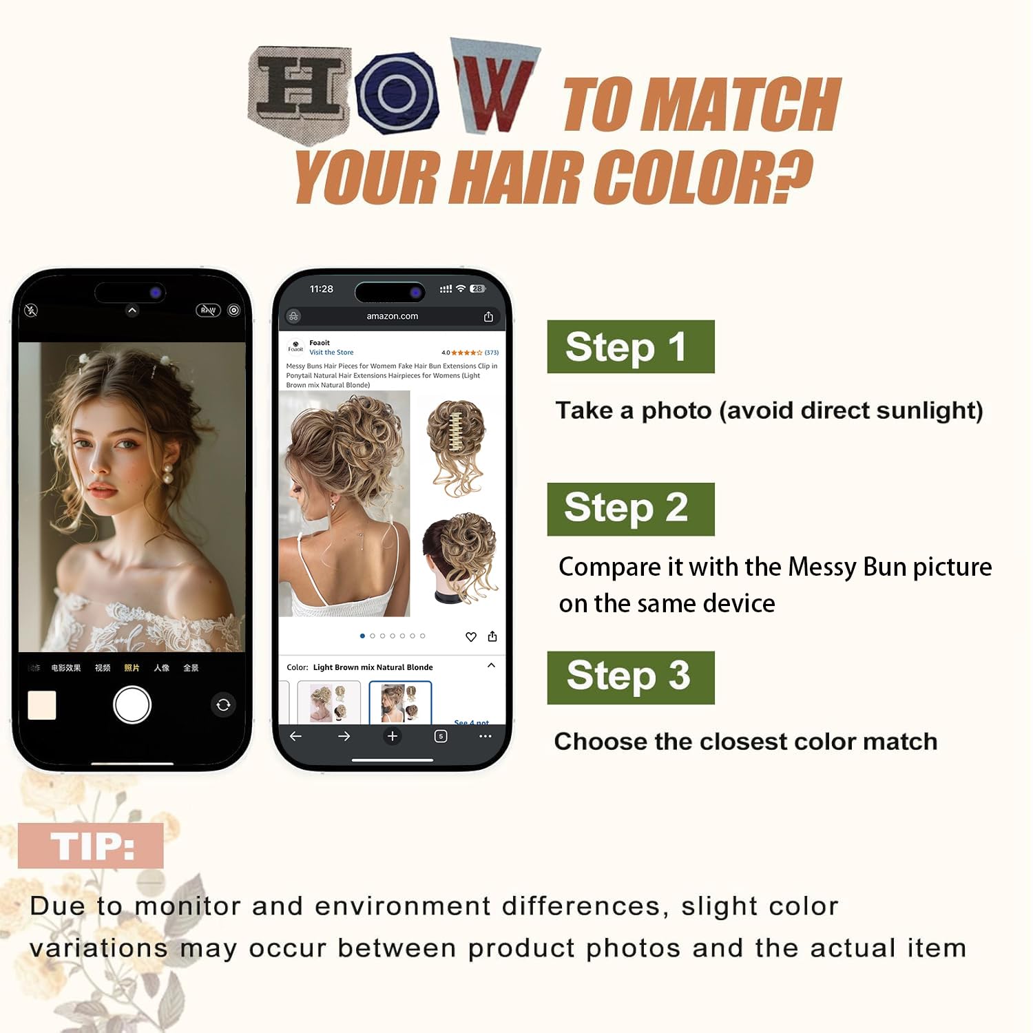 Foaoit natural-look hair piece blends with light brown shade.