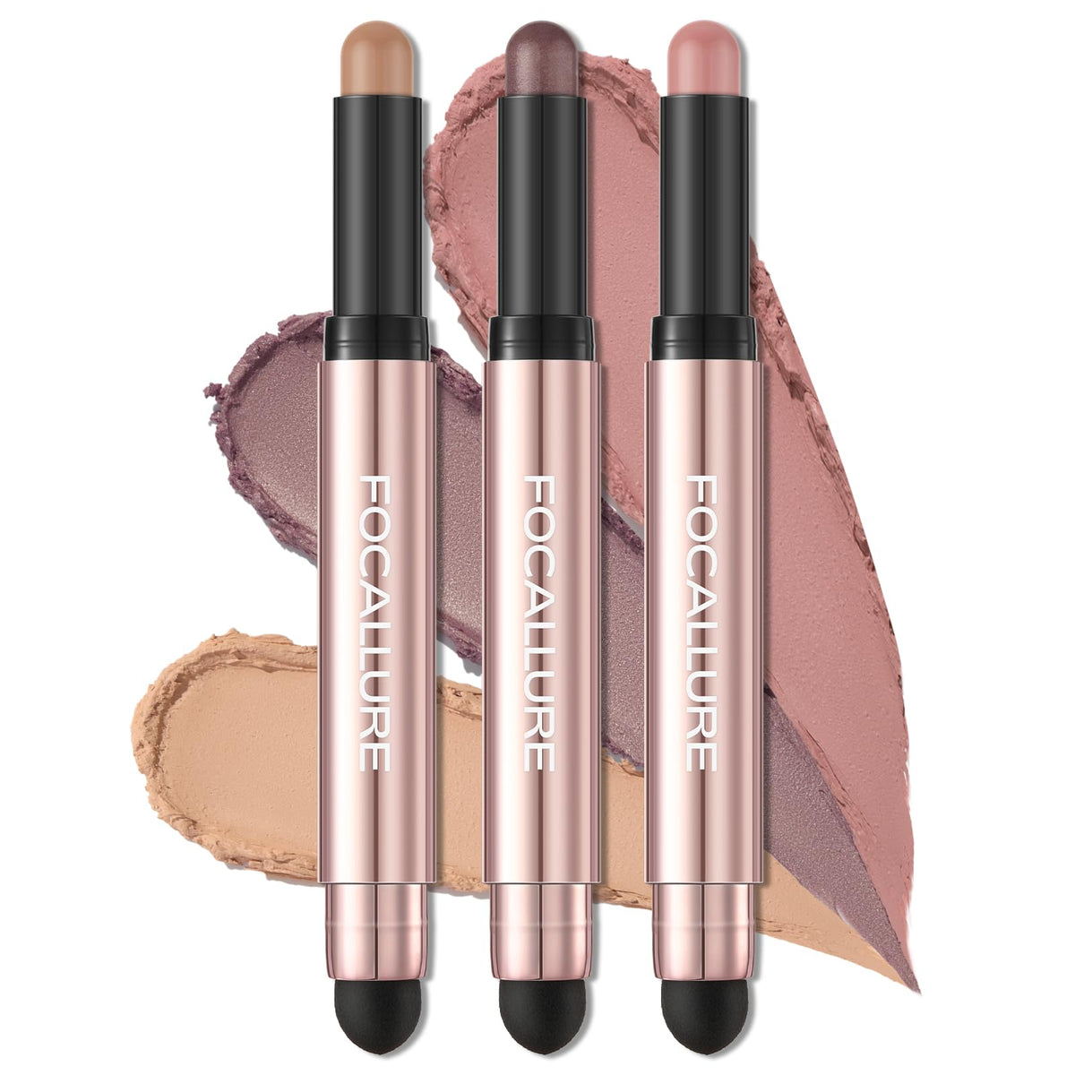 FOCALLURE Peach Blossom no-crease sticks provide base color for quick crease-free looks