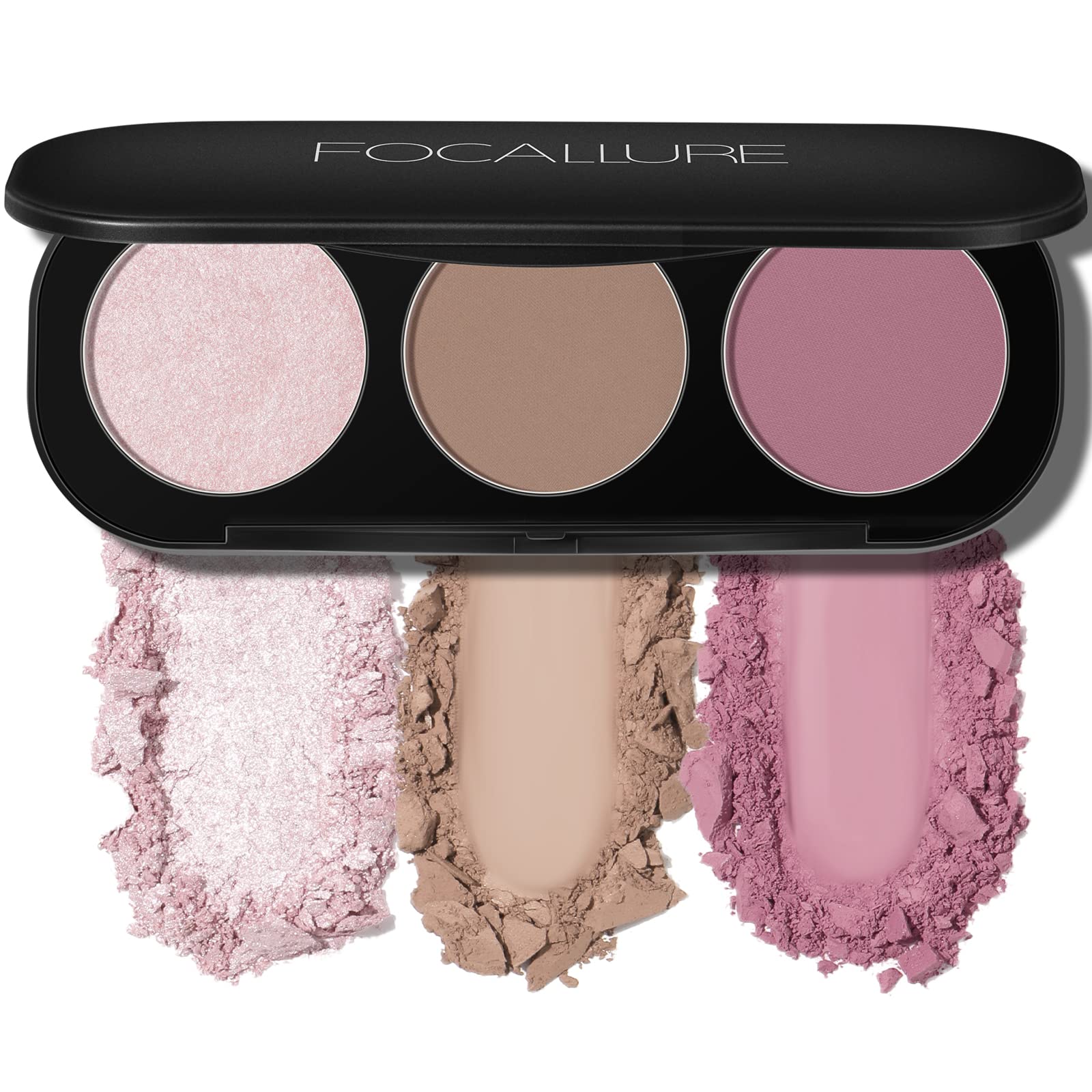 FOCALLURE 3-in-1 contour palette close-up shows rich pigments for sculpted definition.