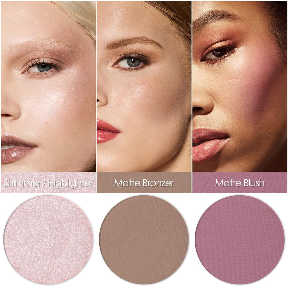 FOCALLURE blush-bronzer-highlighter swatches on arm reveal blendable color payoff.