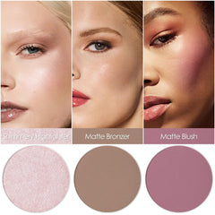 FOCALLURE blush-bronzer-highlighter swatches on arm reveal blendable color payoff.