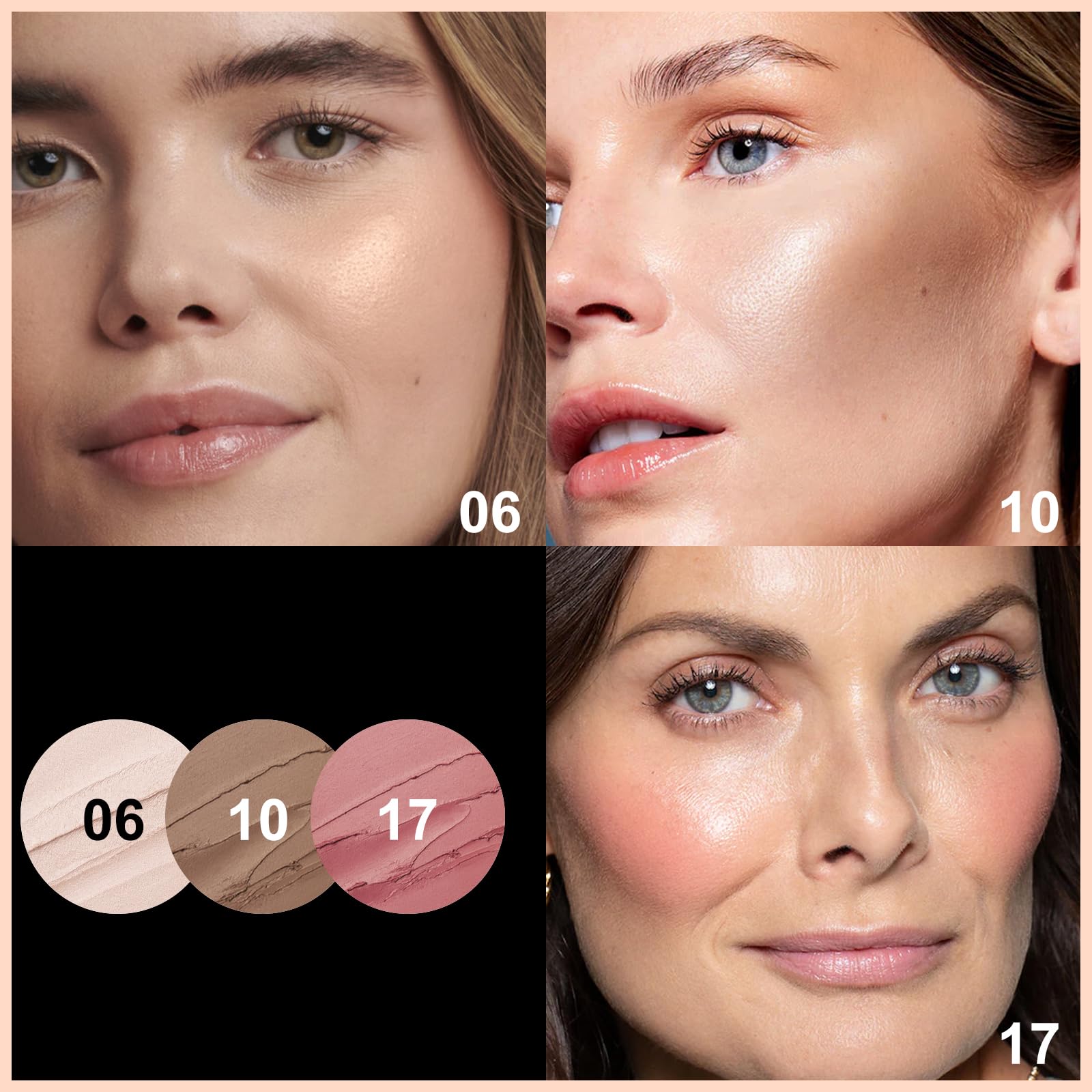 FOCALLURE contour-sticks application demo illustrates direct-to-skin use with fingertip blending.