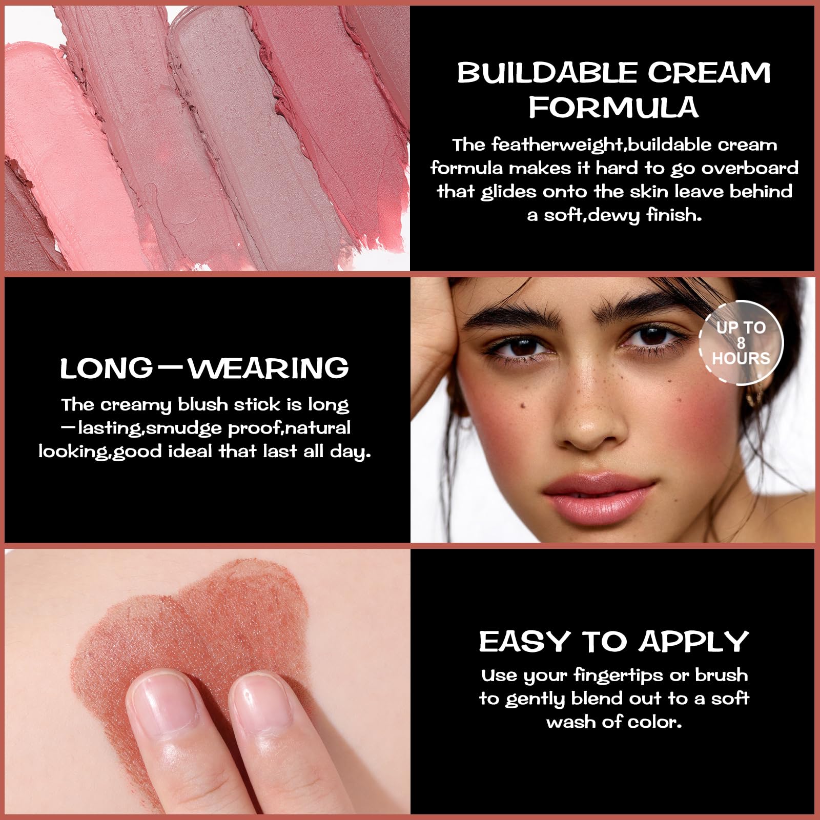 FOCALLURE Burning Clay applied to cheek demonstrates smooth blend and comfortable wear.