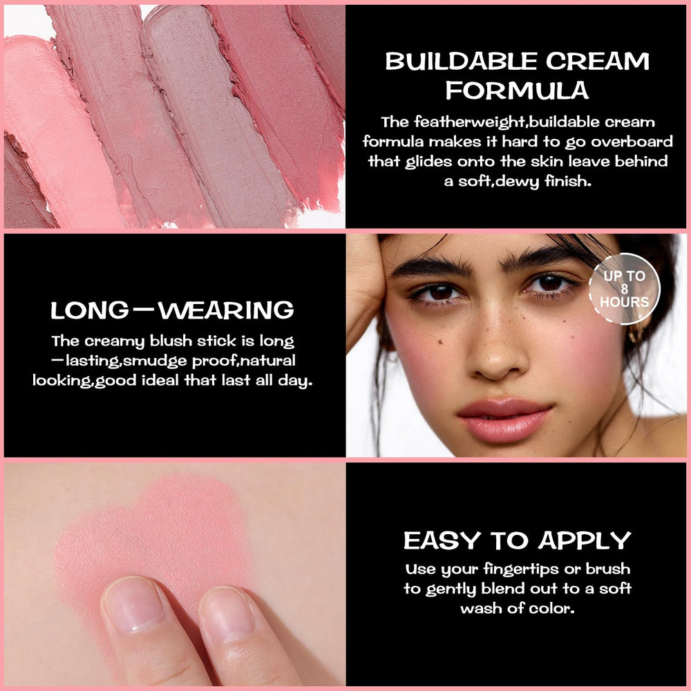 FOCALLURE Cream Blush Stick matte-dewy finish showcases versatile color in one swipe.