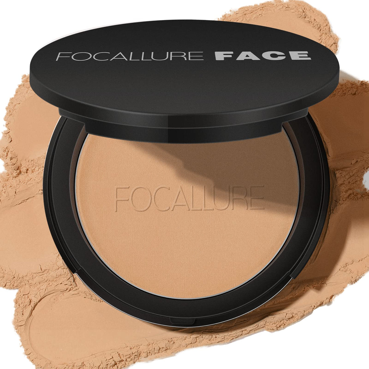 FOCALLURE Flawless Pressed Powder bottle close-up for shine control and matte finish.