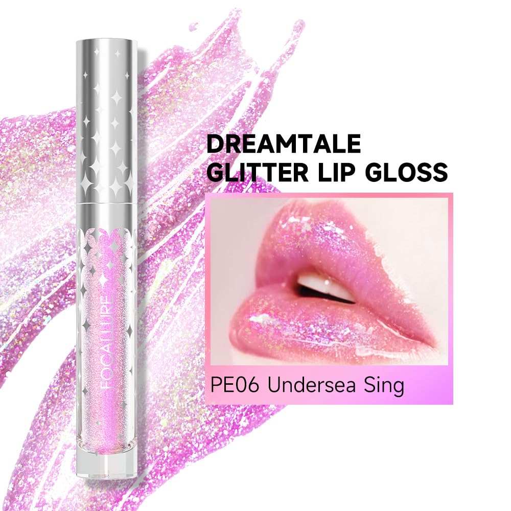 FOCALLURE Glitter Liquid Lipstick closeup-shimmer showing multi-dimensional shine.