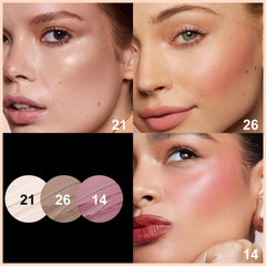 FOCALLURE glow finish on cheeks adds versatile, dewy makeup look.