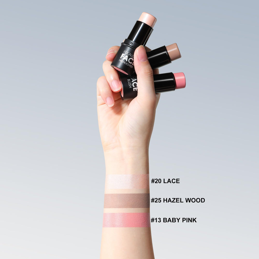 FOCALLURE highlighter bronzer blush sticks in action for luminous everyday radiance.