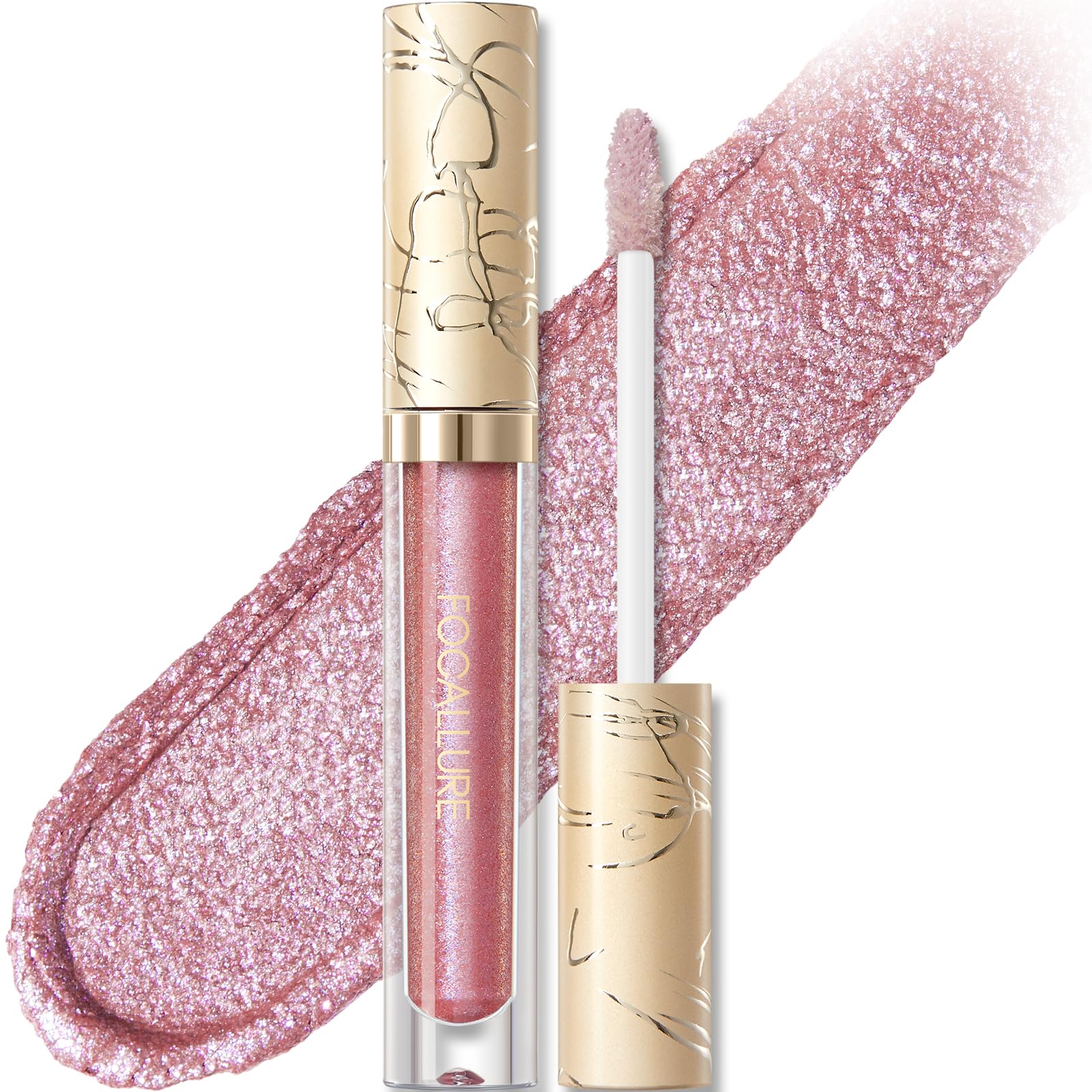 FOCALLURE metallic lipstick cap close-up showing shimmering finish and bold color