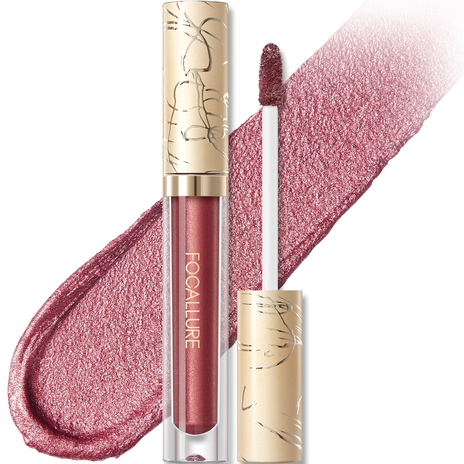 FOCALLURE metallic liquid lipstick swatch with bold pigment and sparkle.