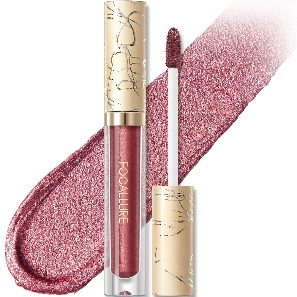 FOCALLURE metallic liquid lipstick swatch with bold pigment and sparkle.
