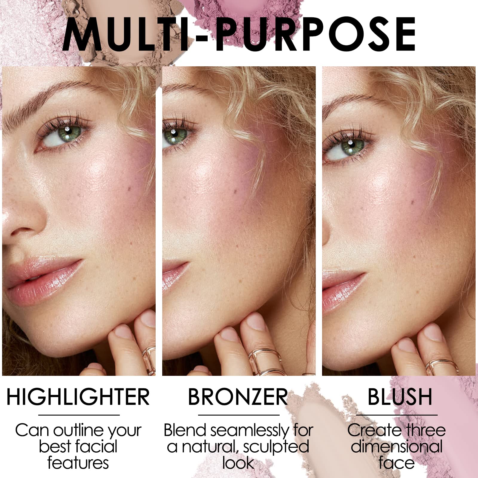 FOCALLURE soft powder texture glides on cheeks for even, breathable wear.