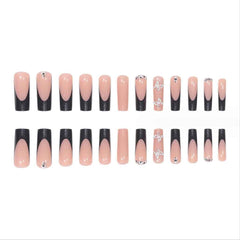 Foccna black square bling nails with rhinestones for a bold nightlife style.