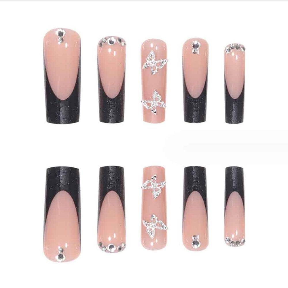 Foccna glossy fake nails with included file and jelly pads for easy at-home manicure.