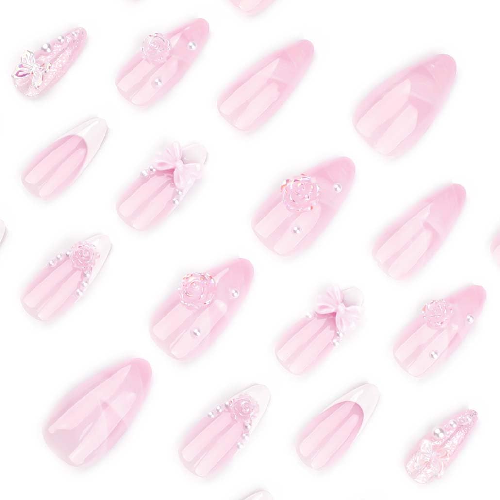 Foccna glossy pink nails close up showing shine and shape.