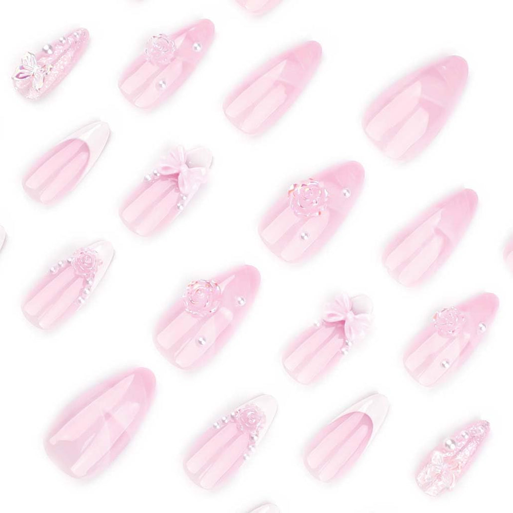 Foccna glossy pink nails close up showing shine and shape.