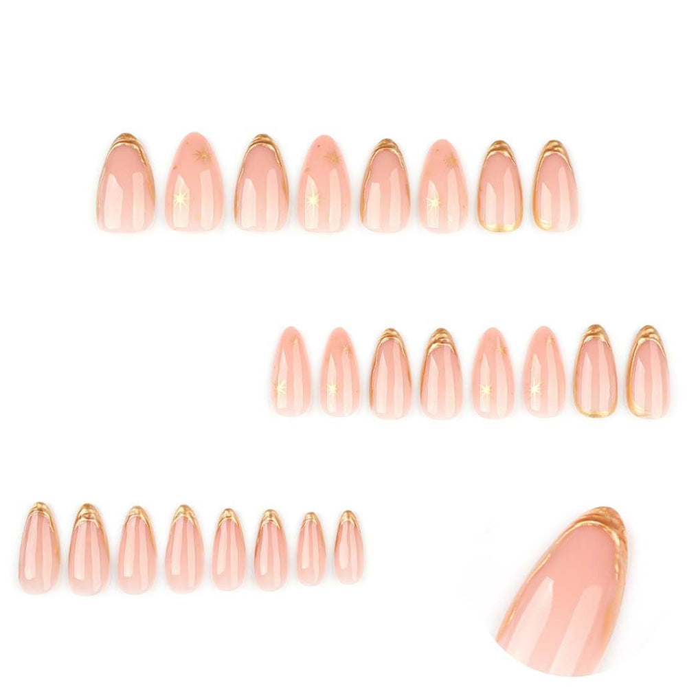 Foccna glue-on nails almond full-cover glossy finish for salon-like results.