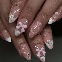 Foccna almond pink bling nails with glossy finish for daily wear
