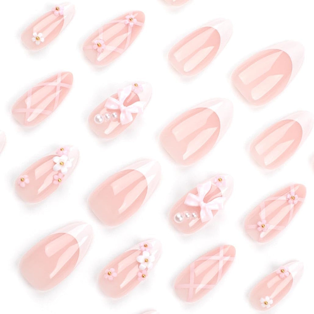 Foccna glossy pink press-on nails ready for wear