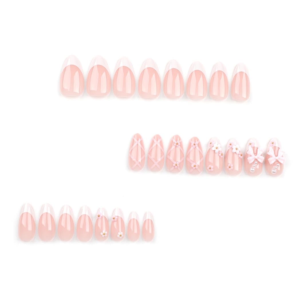 Foccna nails pink rhinestones and 3D flowers for party-ready style