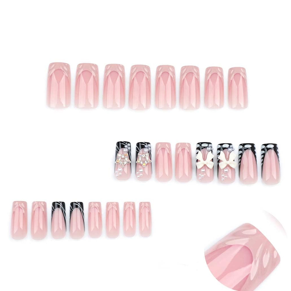 Foccna pearl-bling nails shine with a glossy finish for elegant everyday wear.
