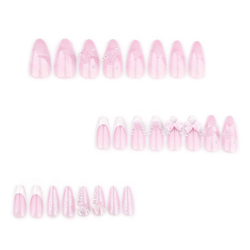 Foccna white almond acrylic nails 24pcs for long-lasting wear.