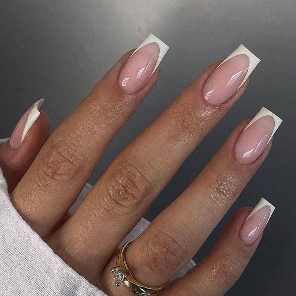 Foccna white press-on nails in medium-long square shape for a quick at-home manicure