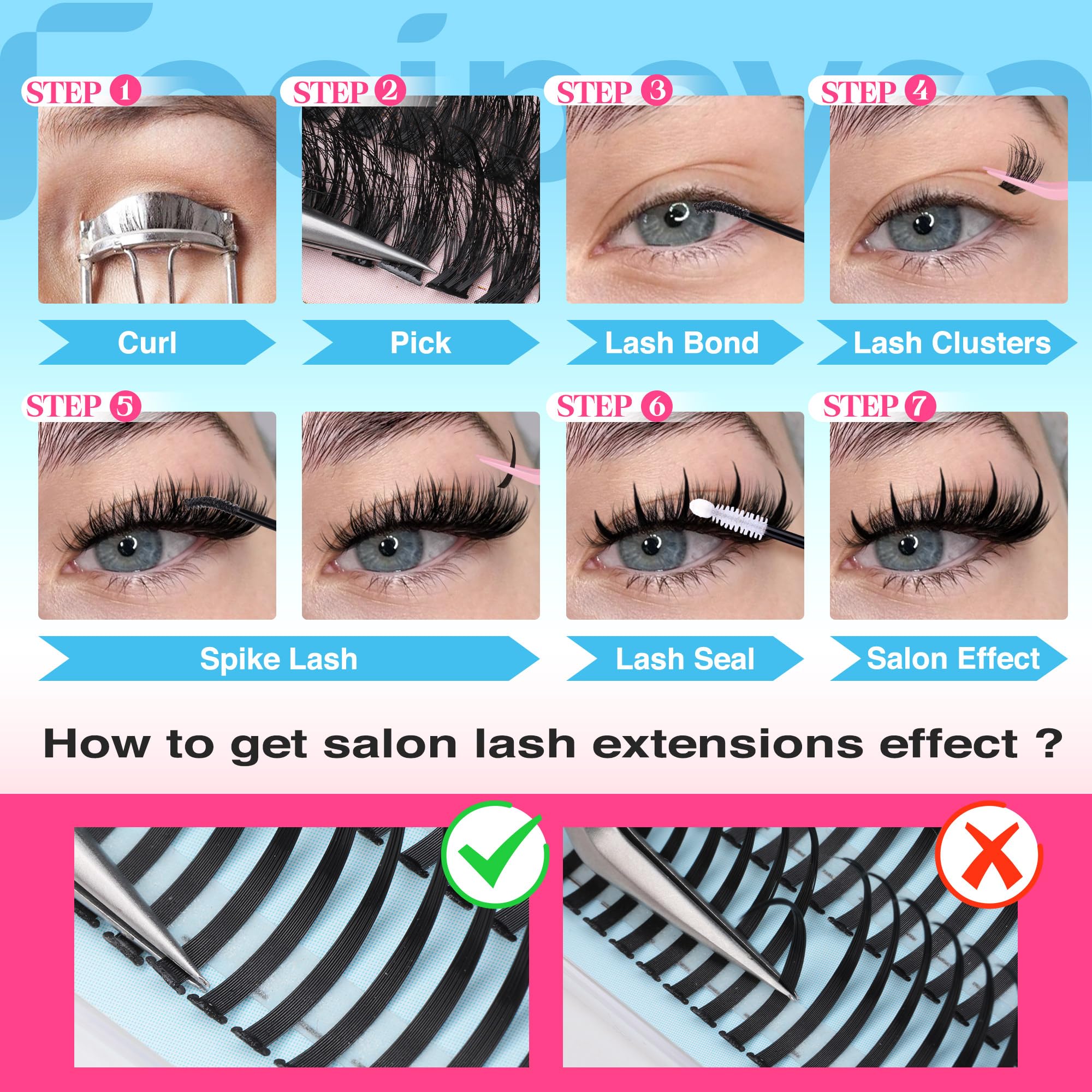 Focipeysa at-home-look enhancement with clusters that blend with other lashes.