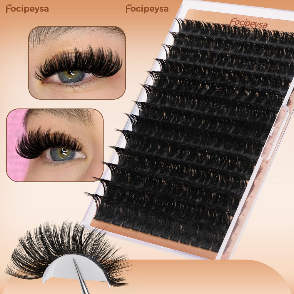 Focipeysa fluffy-volume lashes 14–20mm create soft, balanced fullness.