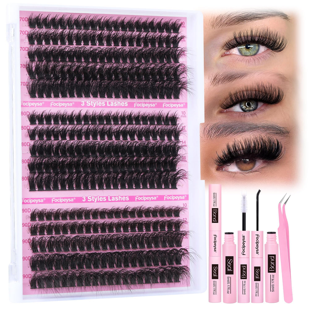 Focipeysa full-volume lash kit with 70D-90D clusters for all-day comfortable wear
