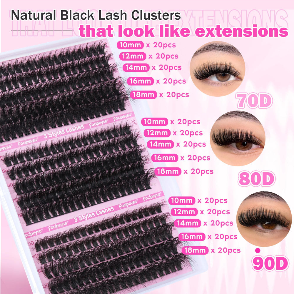 Focipeysa Lash Clusters 10-18mm mixed close-up for dramatic, fluffy volume