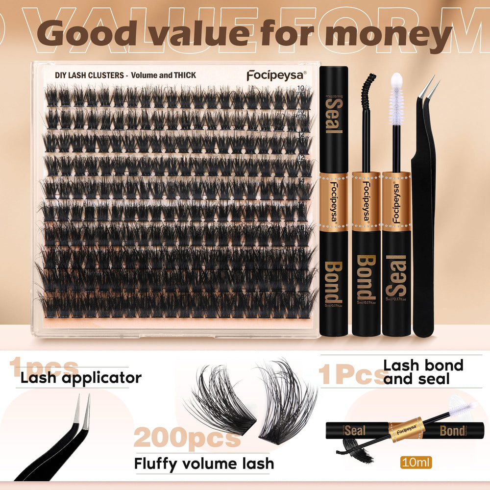 Focipeysa matte black D curl clusters for natural yet bold lashes