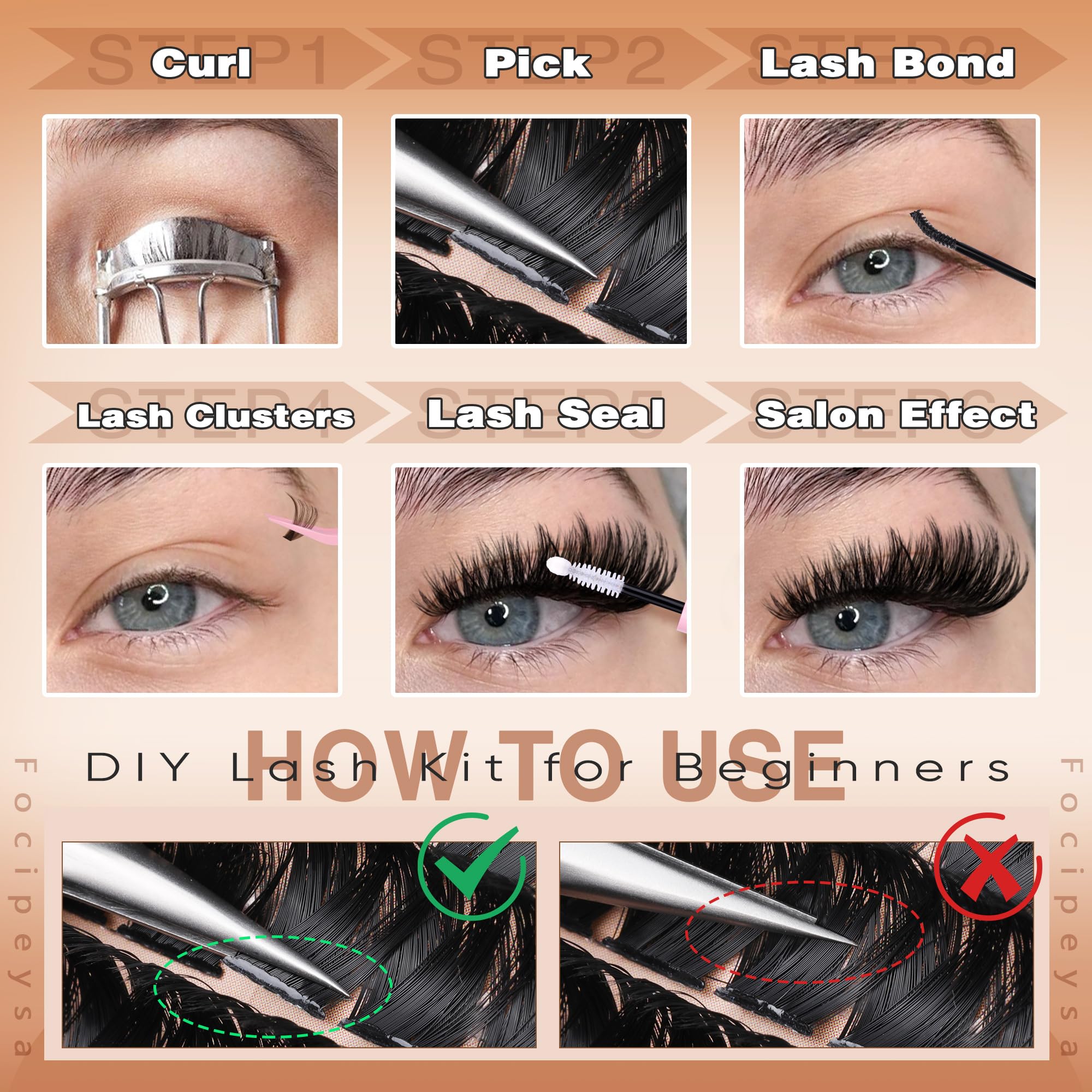 Focipeysa varied-length lashes for customizable, natural-looking volume.