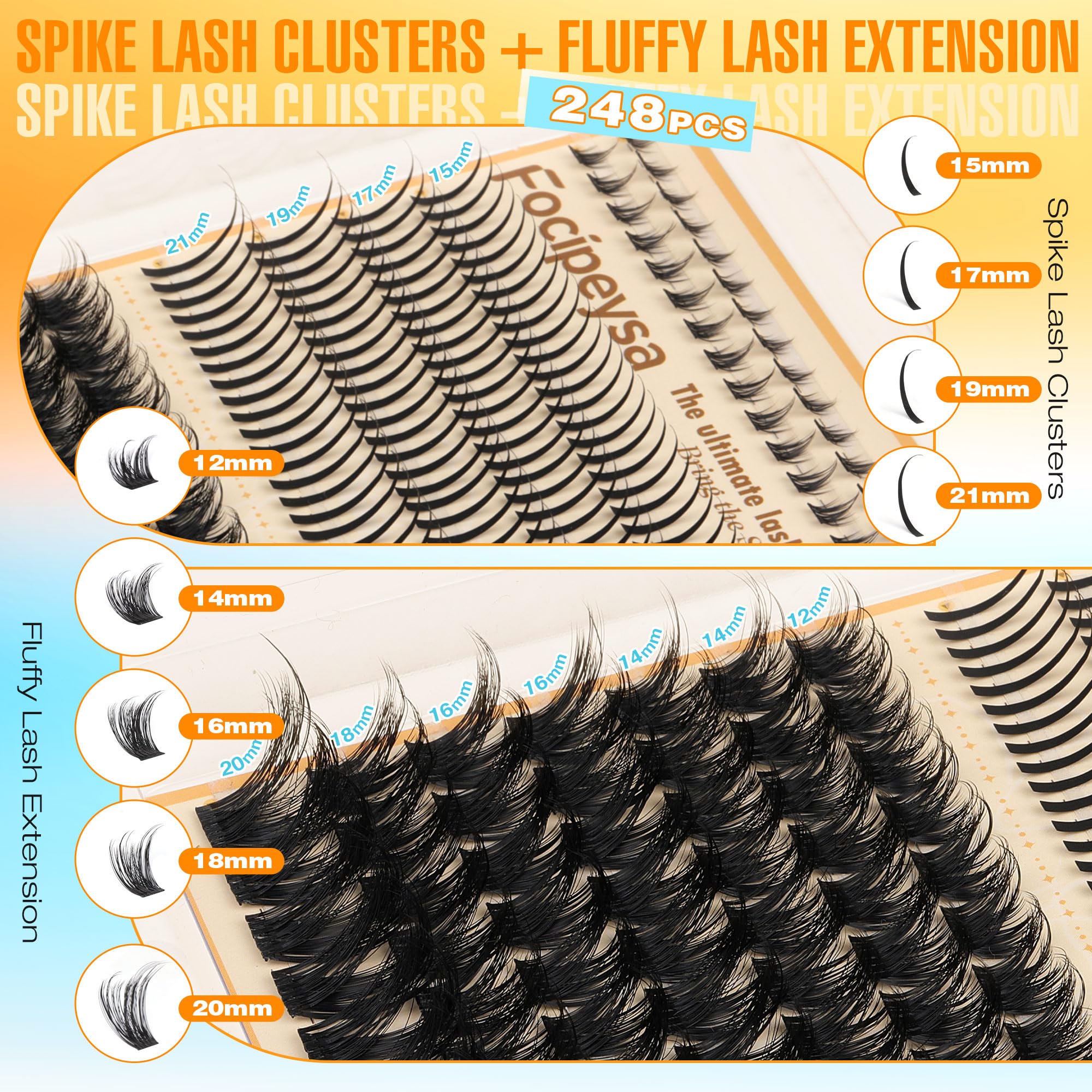 Focipeysa bottom-lash clusters 5-6mm for lifted lower lash line.