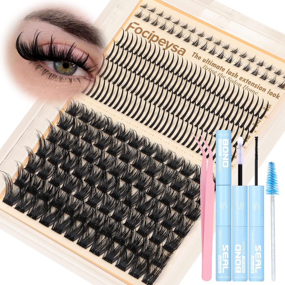 Focipeysa feather-tip lash clusters in 12-20mm for effortless natural-volume look.