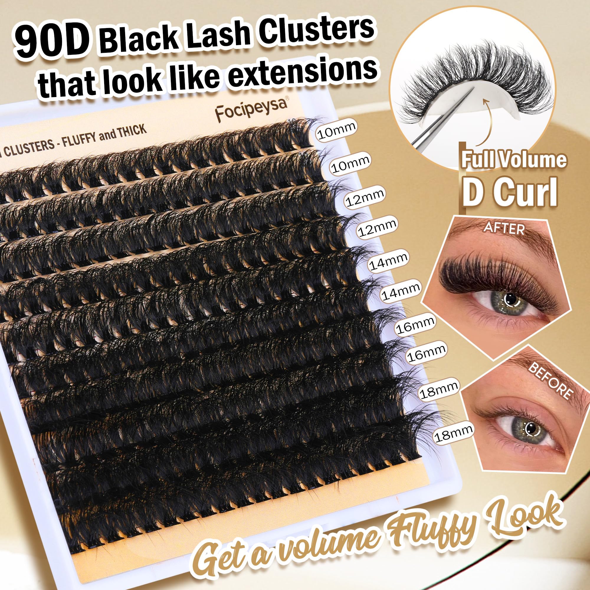 Focipeysa wispy volume clusters 10-18mm for versatile eye shapes