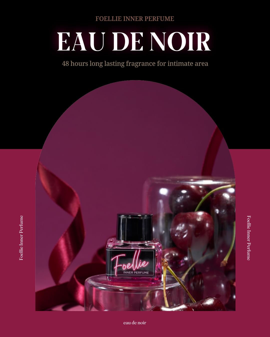 Foellie Eau de Noir perfume bottle cap close-up highlighting compact design.