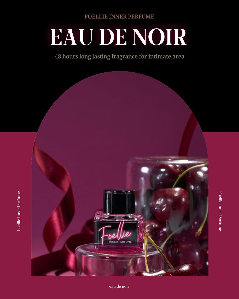 Foellie Eau de Noir perfume bottle cap close-up highlighting compact design.