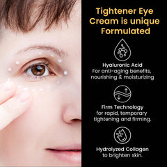 Foffreo eye tightener cream being applied under the eye for smoothing puffiness