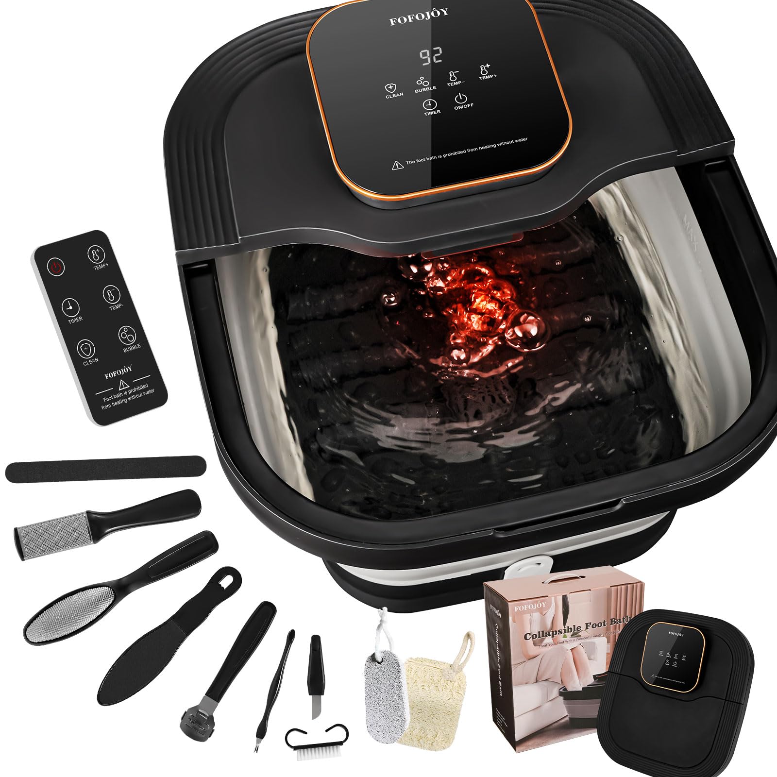 FOFOJOY foot spa remote control enables easy temperature and mode adjustments.