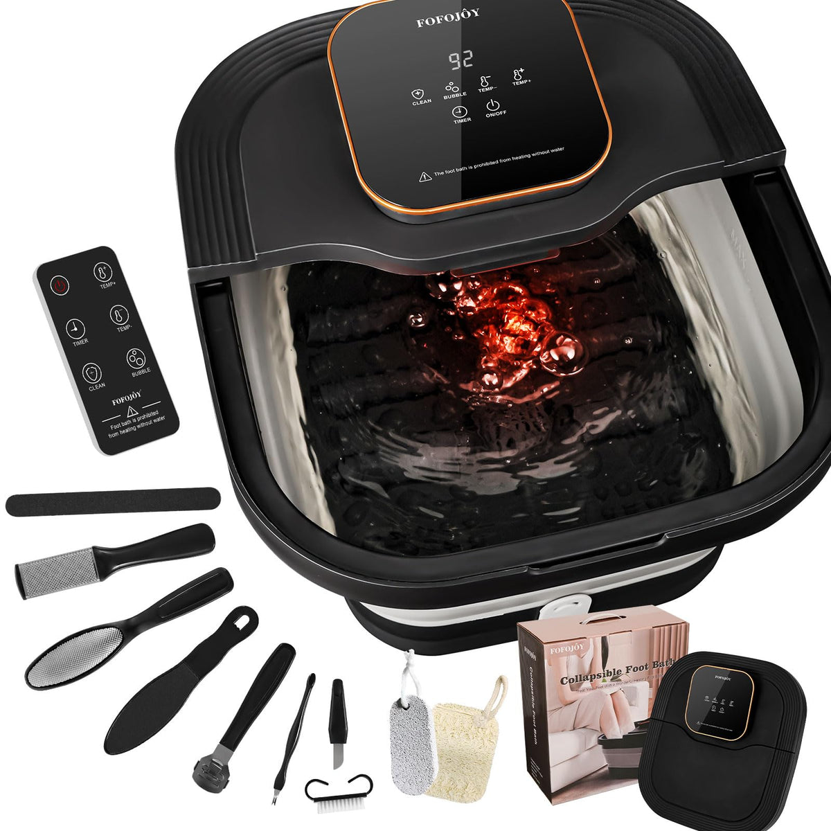 FOFOJOY foot spa remote control enables easy temperature and mode adjustments.