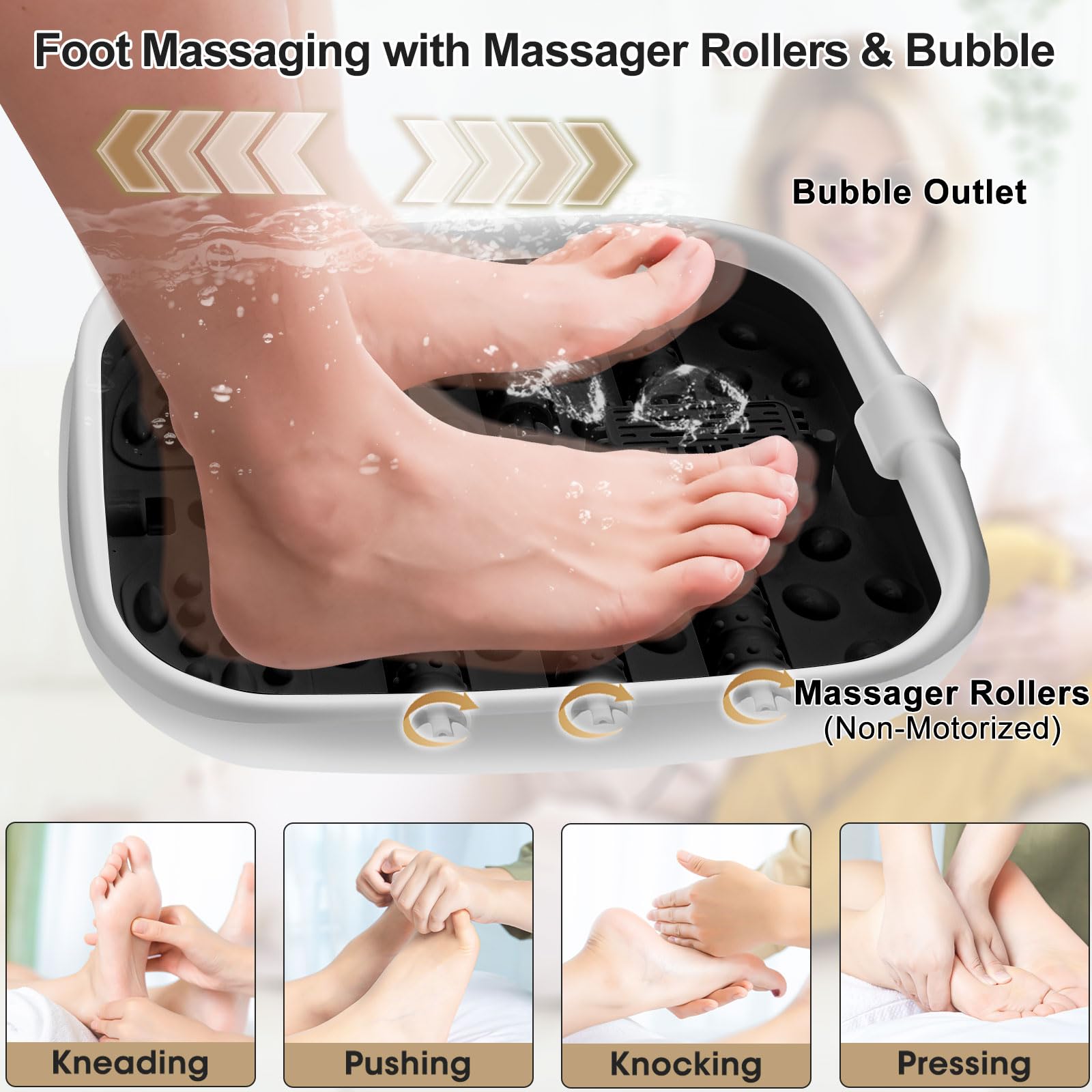 FOFOJOY foot spa bubbles and red light create a soothing atmosphere.