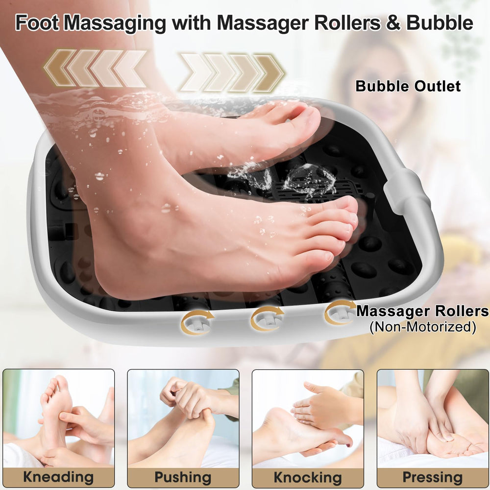FOFOJOY foot spa bubbles and red light create a soothing atmosphere.