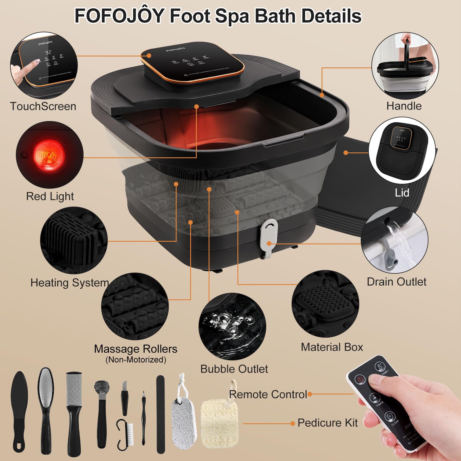 FOFOJOY foot spa with PTC heating delivers fast warm water.