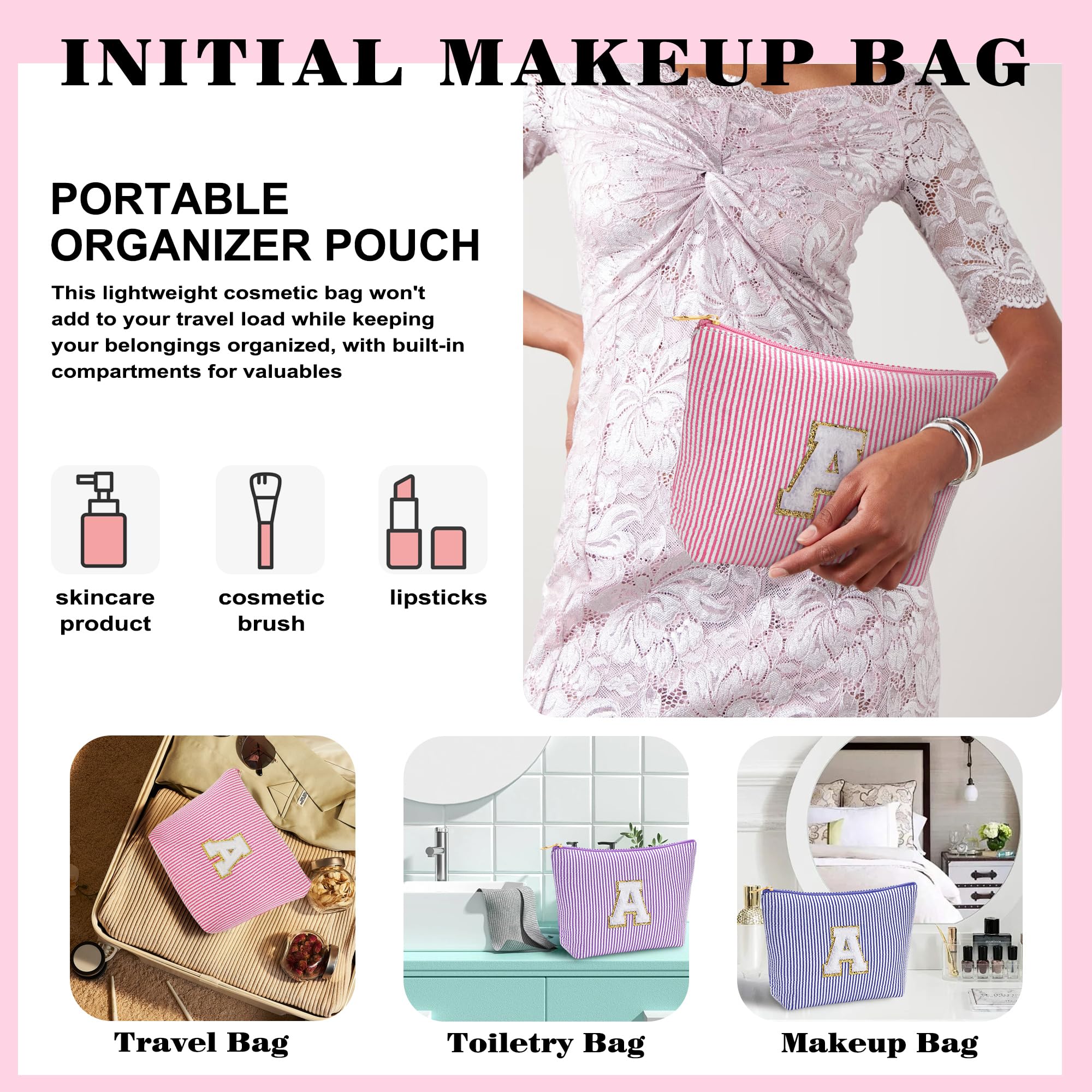 Fohufo personalized initial design closeup on makeup bag, ideal for thoughtful, customized gifts.