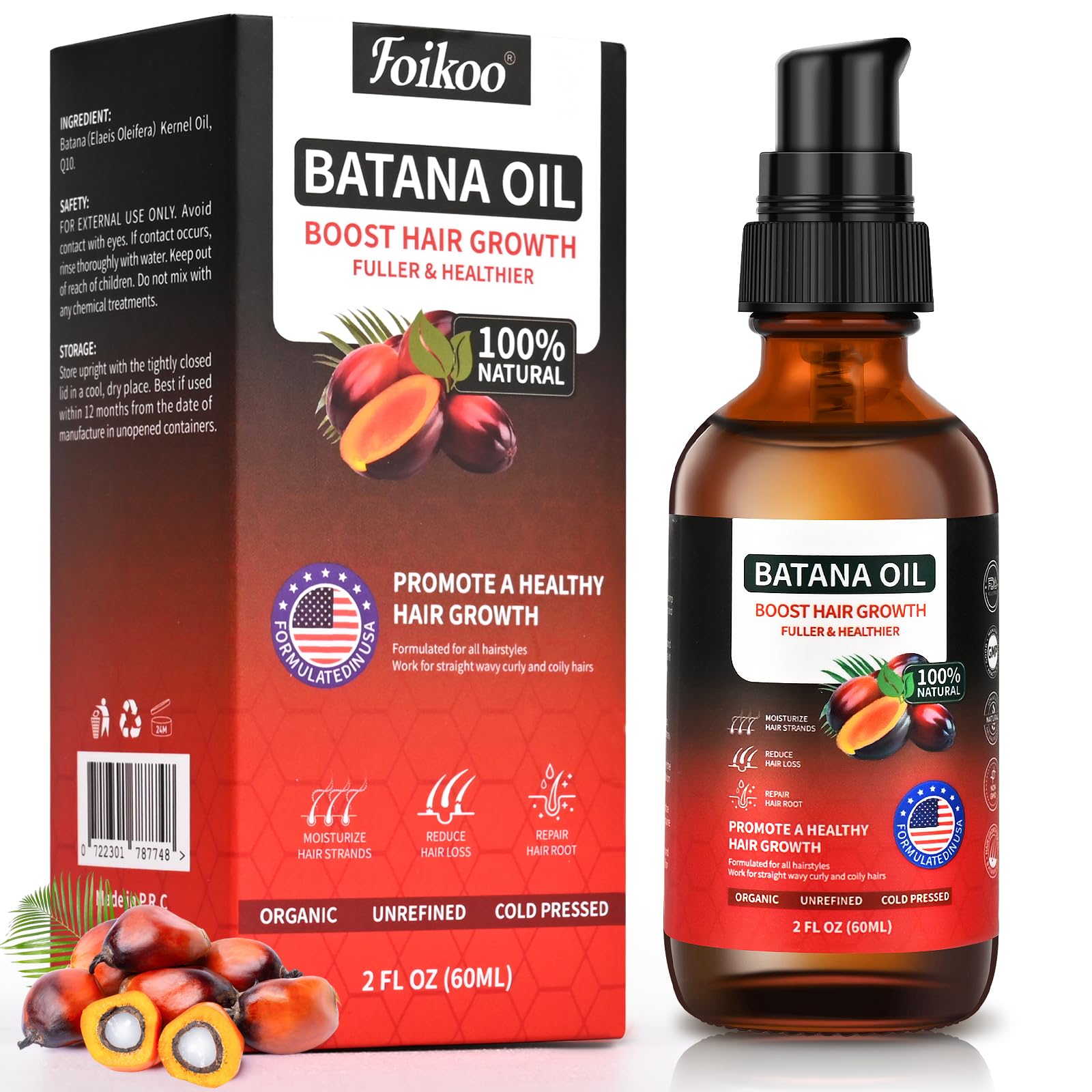 FOIKOO Batana Oil Spray bottle promotes natural hair growth and nourishment.