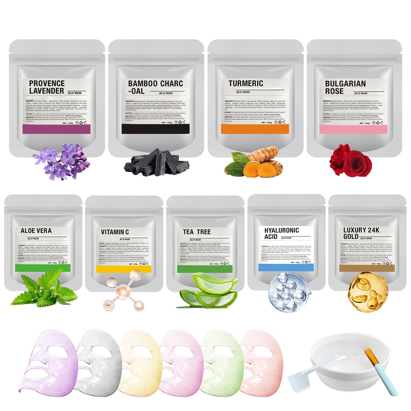 Fokiabin jelly mask powder bags ready for at home spa treatment.