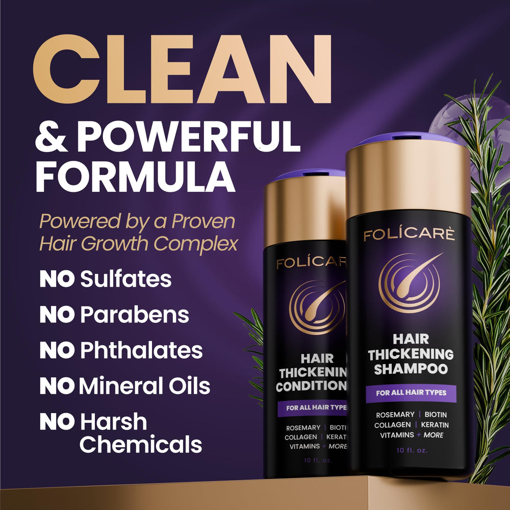FOLICARE sulfate-free label signals gentle cleansing for sensitive scalps.