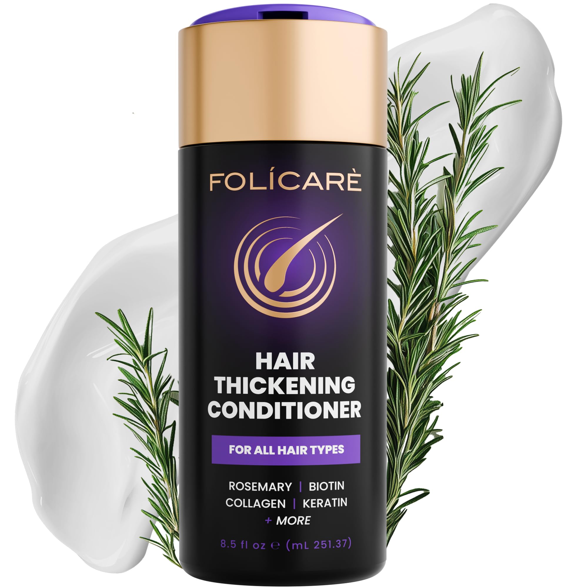 FOLICARE thickening conditioner bottle close-up for fuller-looking hair