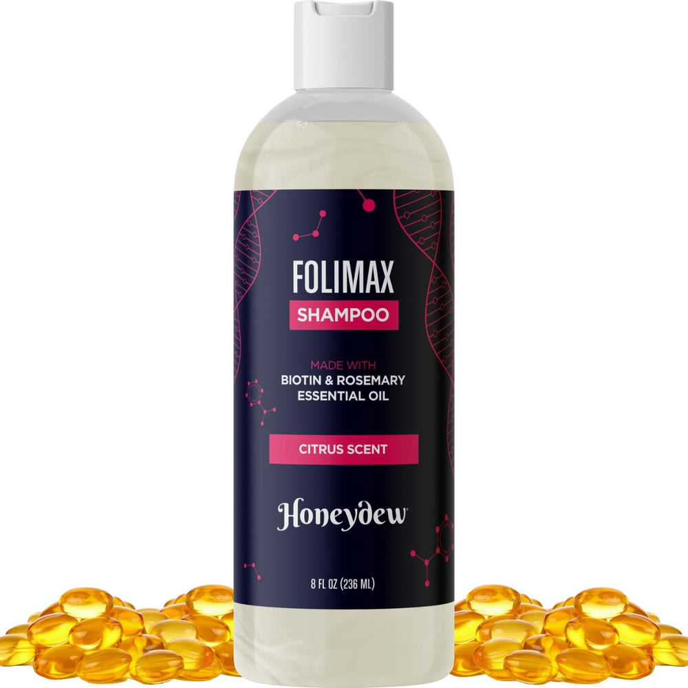 Folimax Biotin Shampoo bottle ready for daily volumizing use by HONEYDEW
